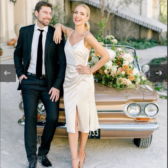 Revelry Dresses & Skirts - Revelry Rory Midi Gold Champagne Satin Dress - NEW WITH TAGS!!!